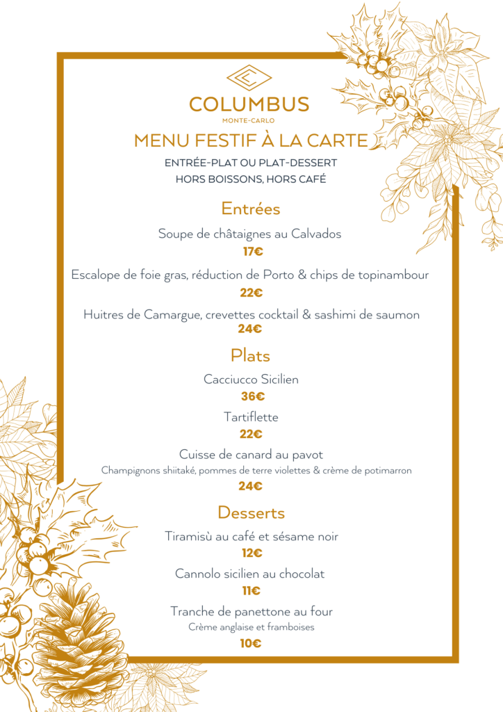 Tavolo- Menu Festif à la carte